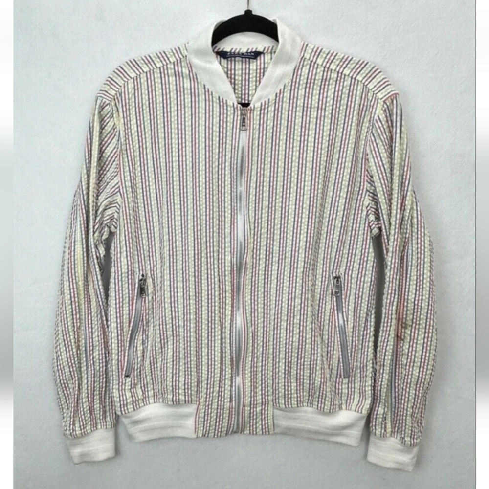 Zara Man Full Zip Bomber Jacket Lightweight Striped Multicolor Size L